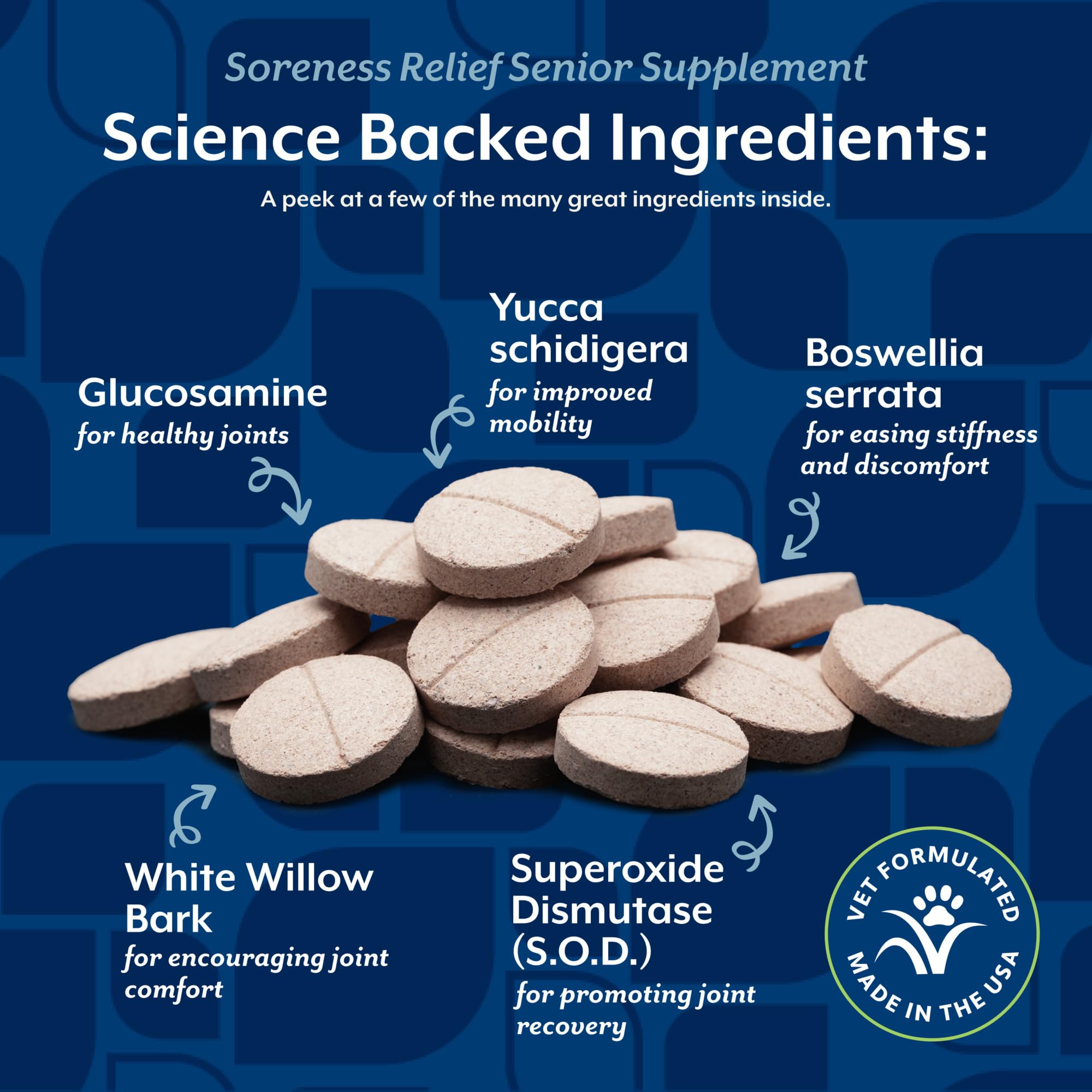NaturVet Soreness Relief white willow bark and boswellia ingredients for occasional stiffness management.