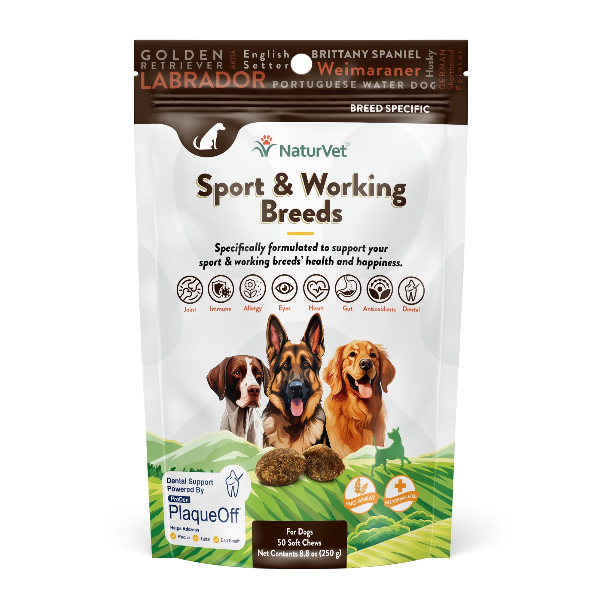 NaturVet Sport bottle front showing joint support formula for active dogs.