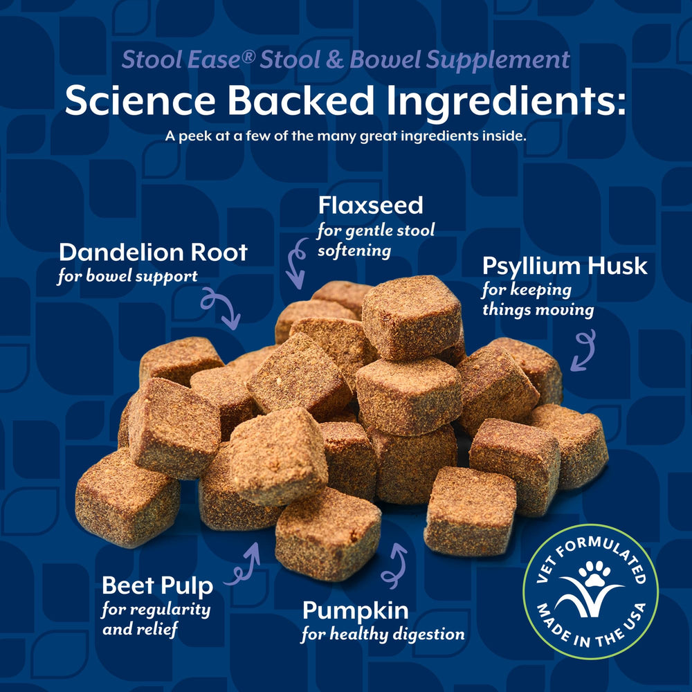 NaturVet Stool Ease label highlighting enzyme blend and fiber.