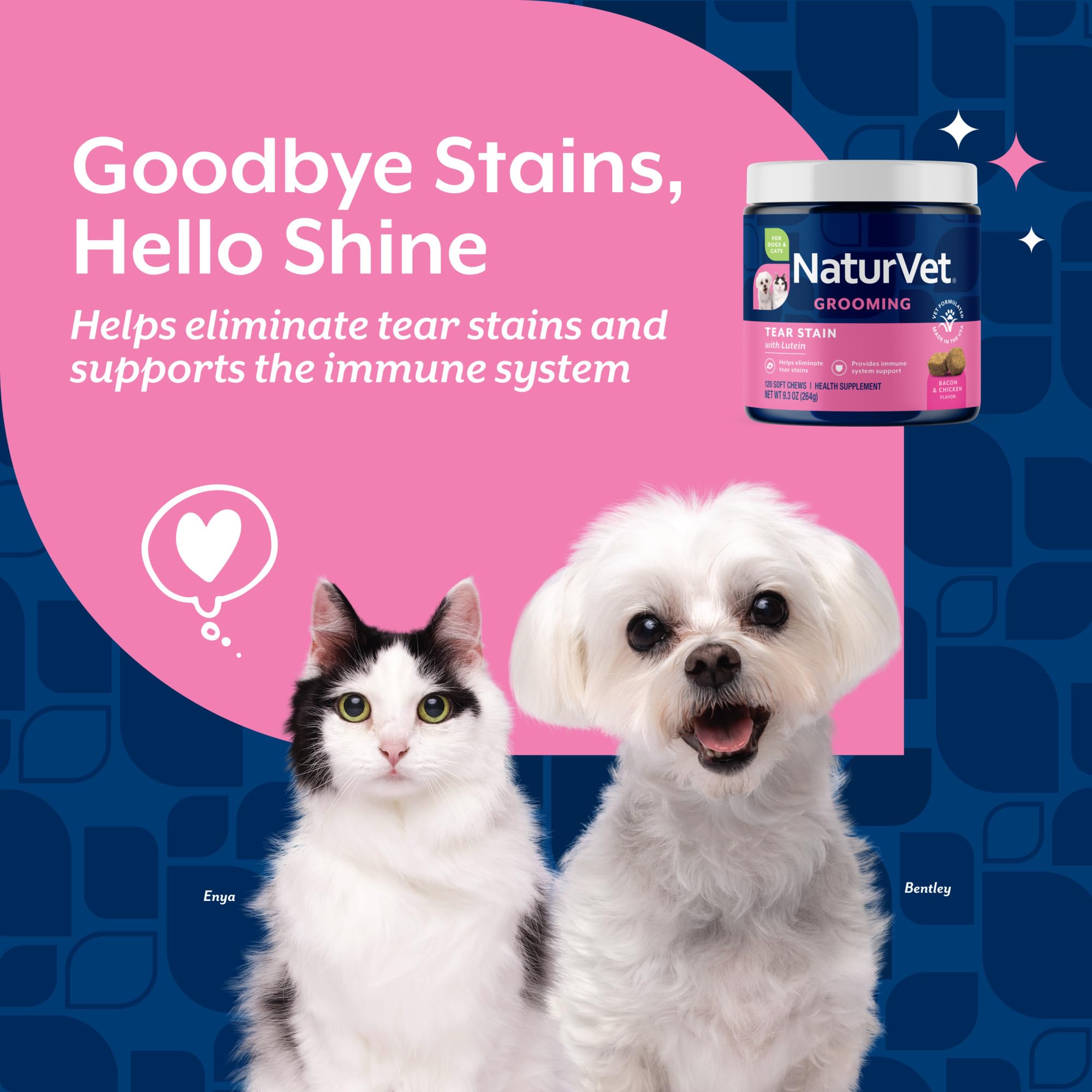 NaturVet tear stain cat chews promote tear cleanliness.