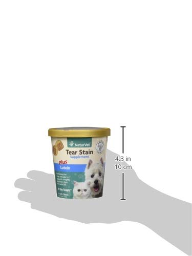 NaturVet Tear Stain Plus Lutein label highlights cranberry extract and eyebright.