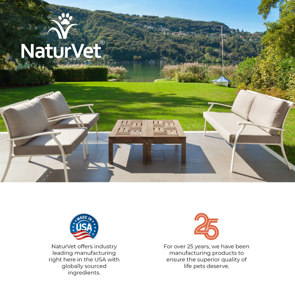 NaturVet USA-made, wheat-free lawn spray badge for trust
