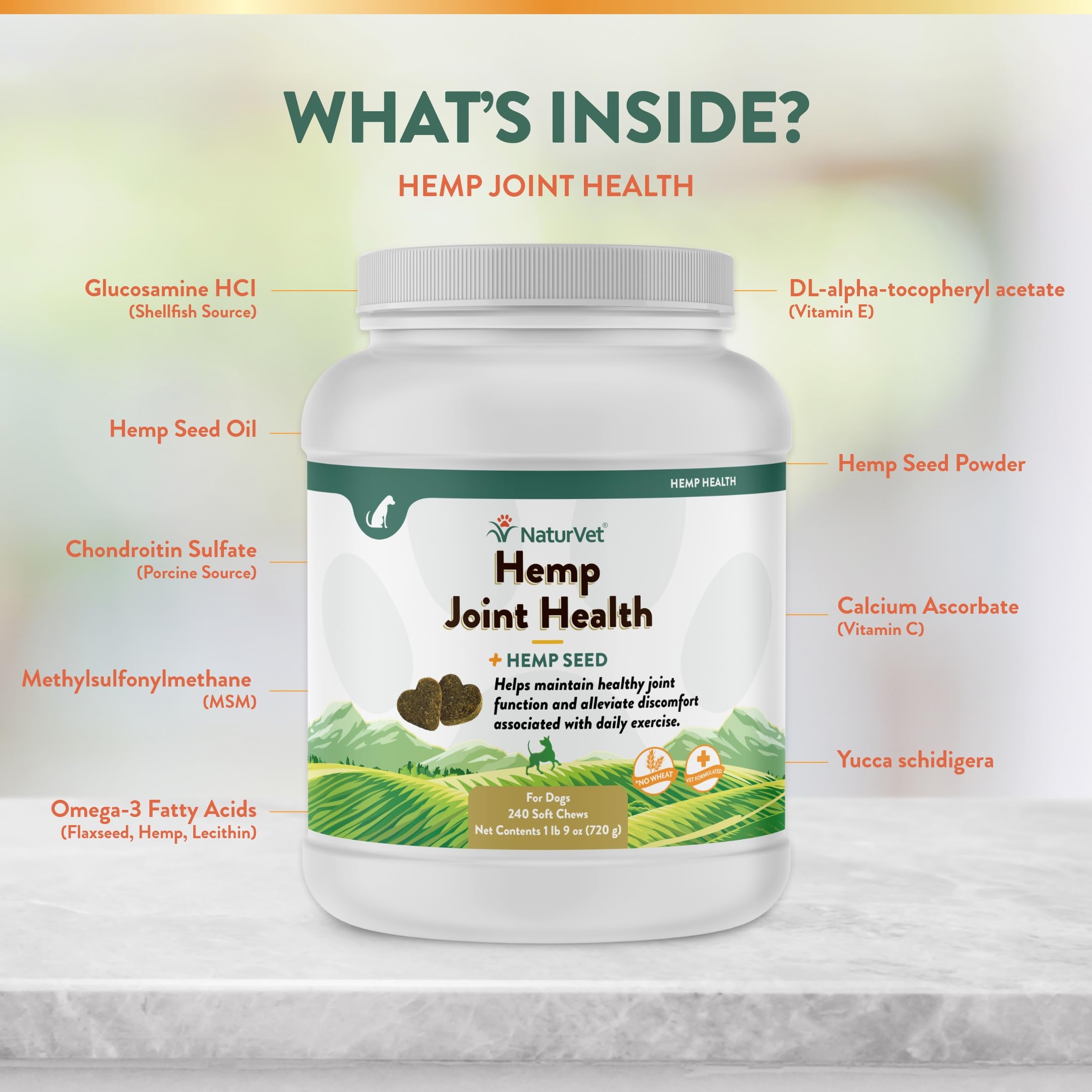 NaturVet veterinarian formulated dog supplement for daily joint care and activity.