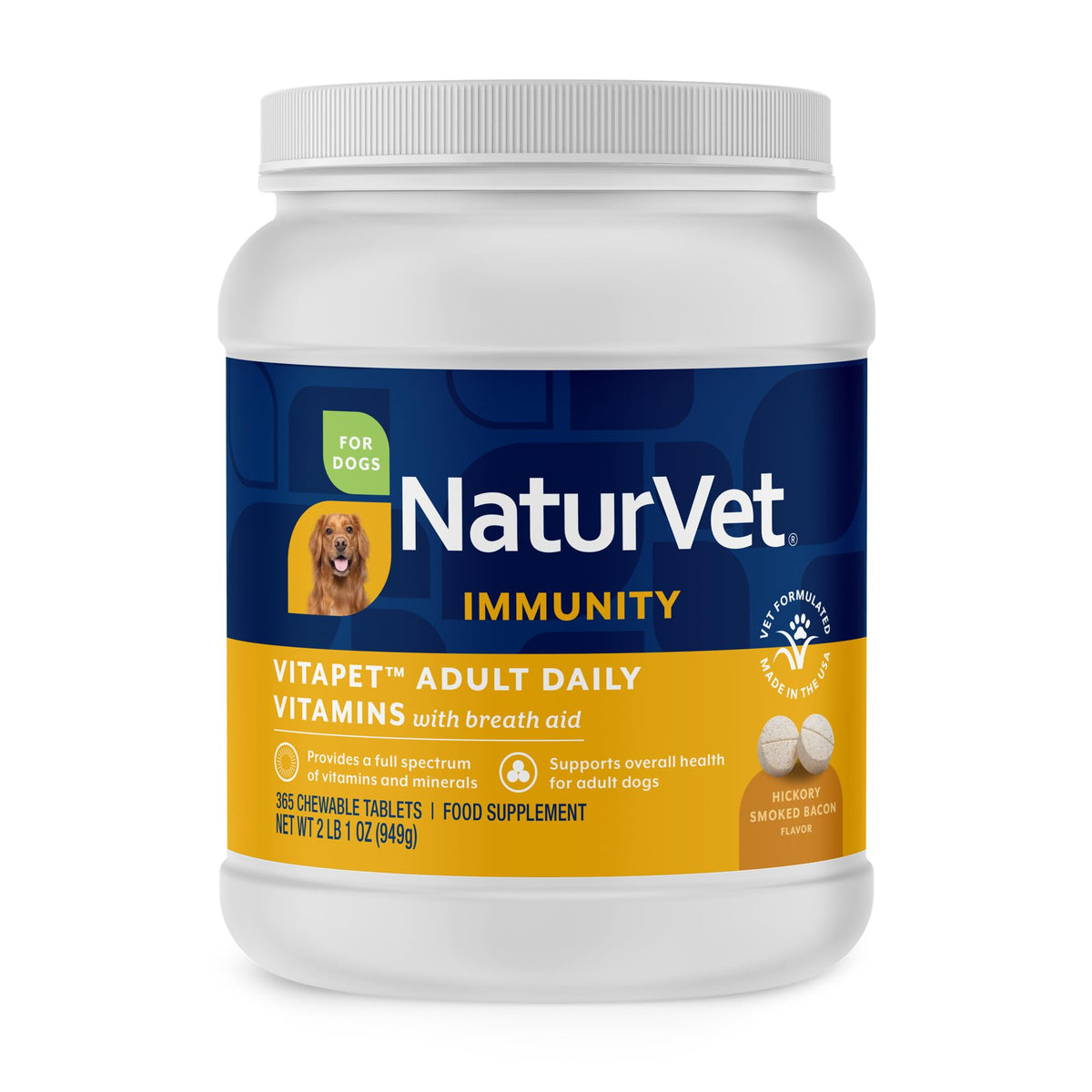 NaturVet Vita Pet Adult Plus Breath Aid tablets pack with time-release action for daily breath support.