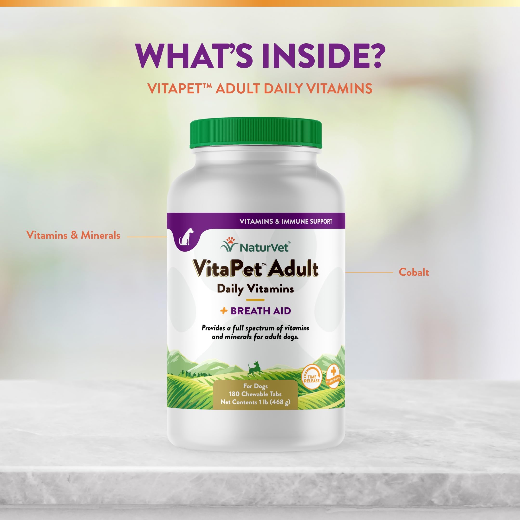 NaturVet VitaPet dog eating tablet shows simple daily ingestion.