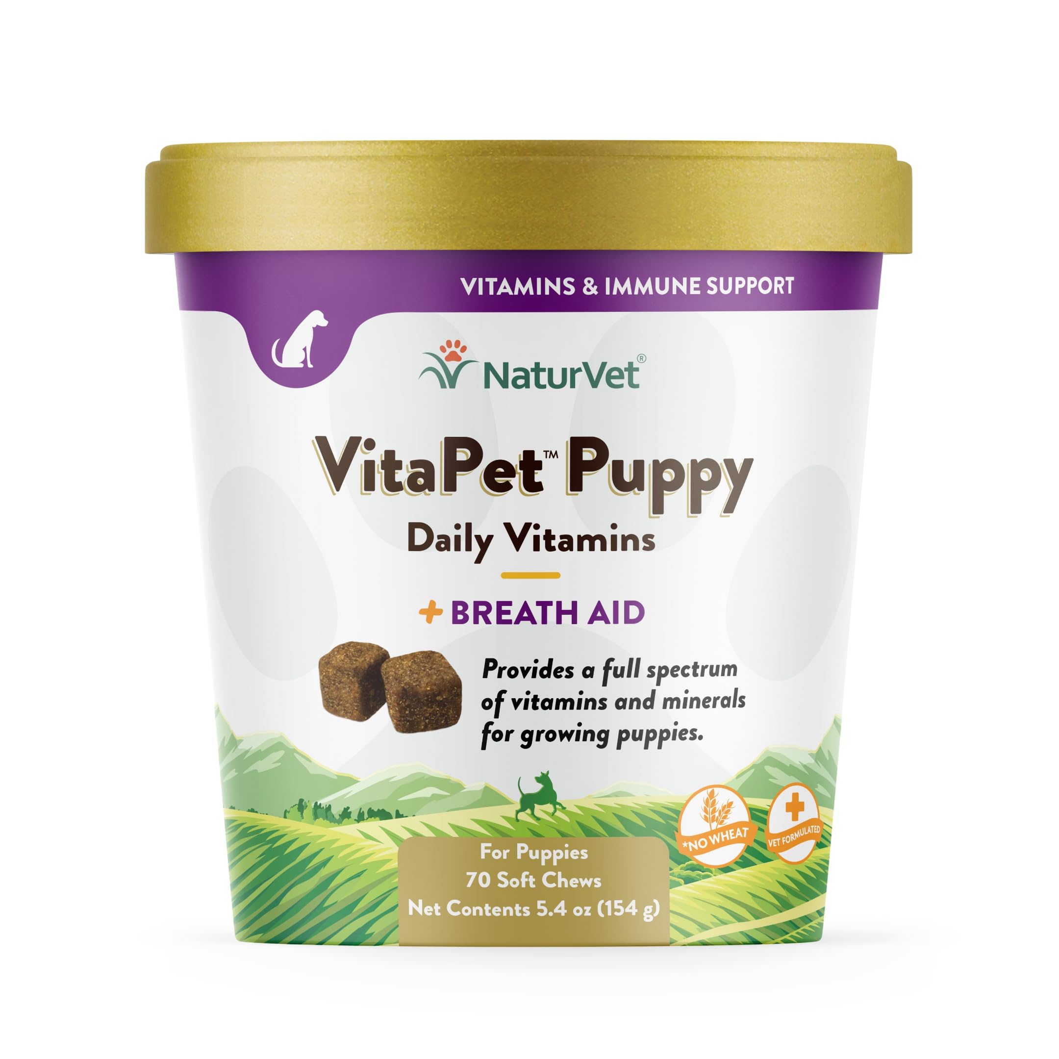 NaturVet VitaPet puppy vitamins bottle promotes growth.
