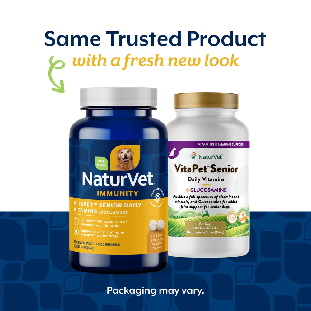 NaturVet VitaPet Senior chewable tablets close-up showing palatable supplement.
