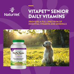 NaturVet VitaPet Senior glucosamine ingredient highlight for joint support potential.