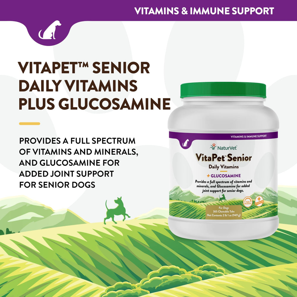 NaturVet VitaPet Senior Daily Tablets label showing full-spectrum vitamins