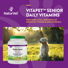 NaturVet VitaPet Senior Daily Tablets serving example with dog