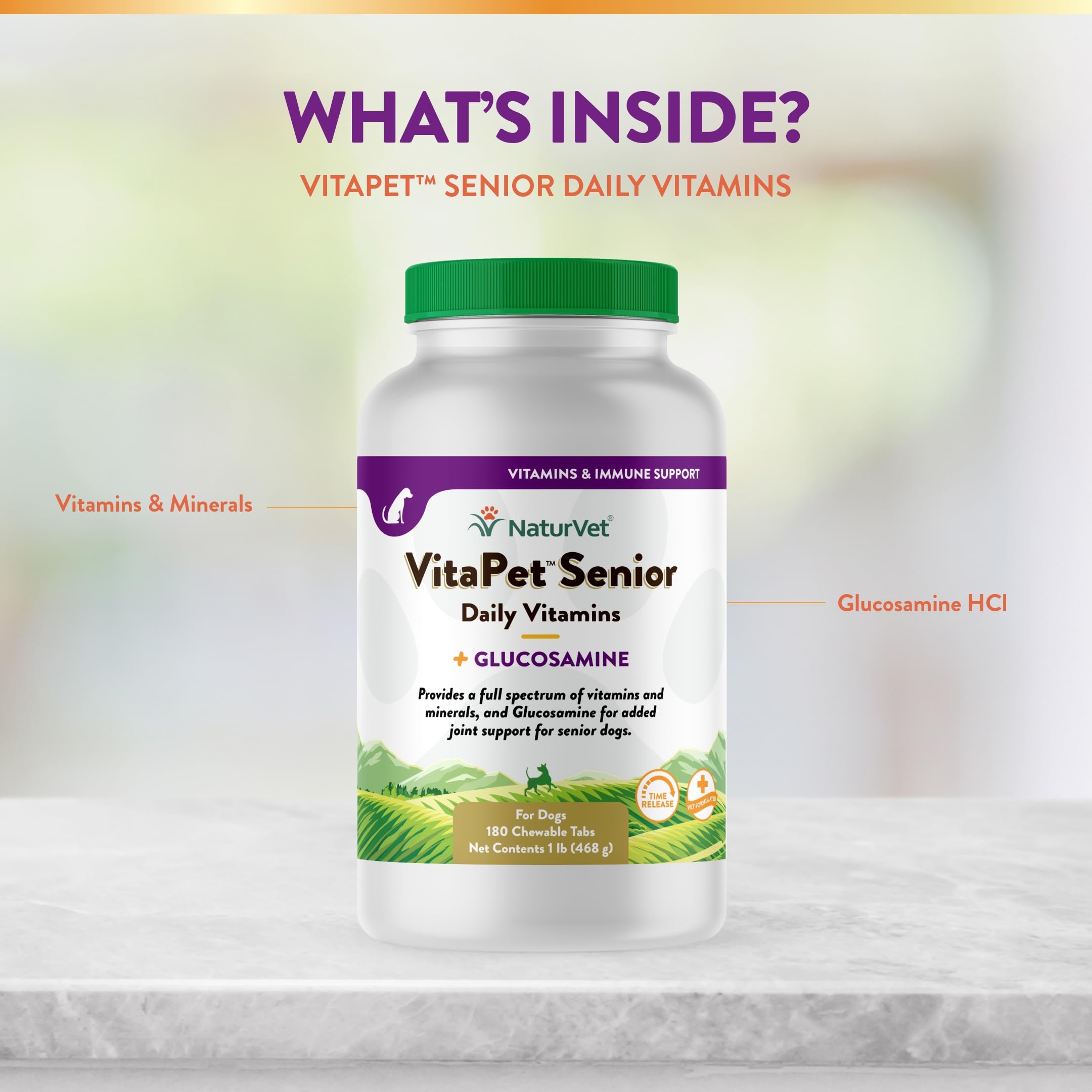 NaturVet VitaPet Senior USA-made logo on packaging indicates quality.