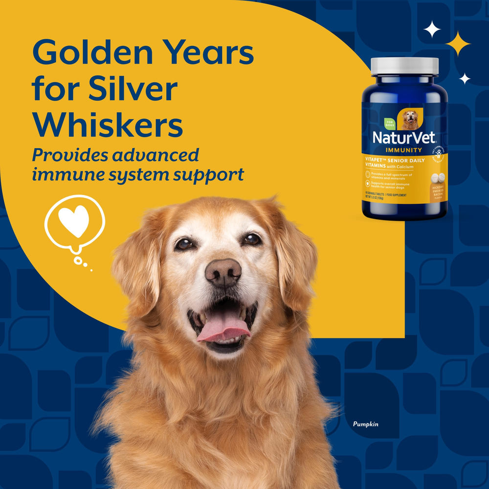 NaturVet VitaPet Senior glucosamine ingredient label close-up indicating joint support.
