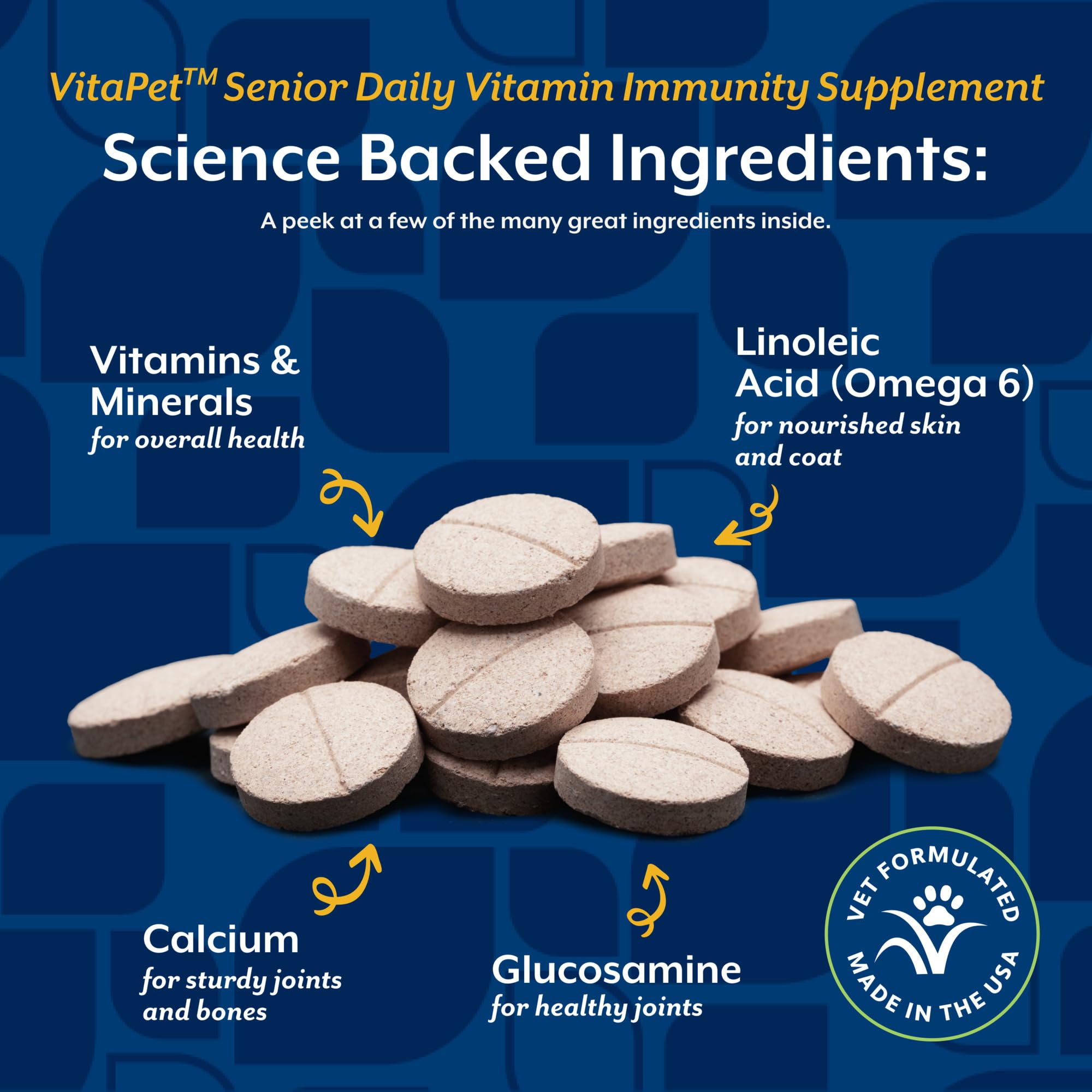 NaturVet VitaPet Senior label close-up highlights full-spectrum canine nutrition.