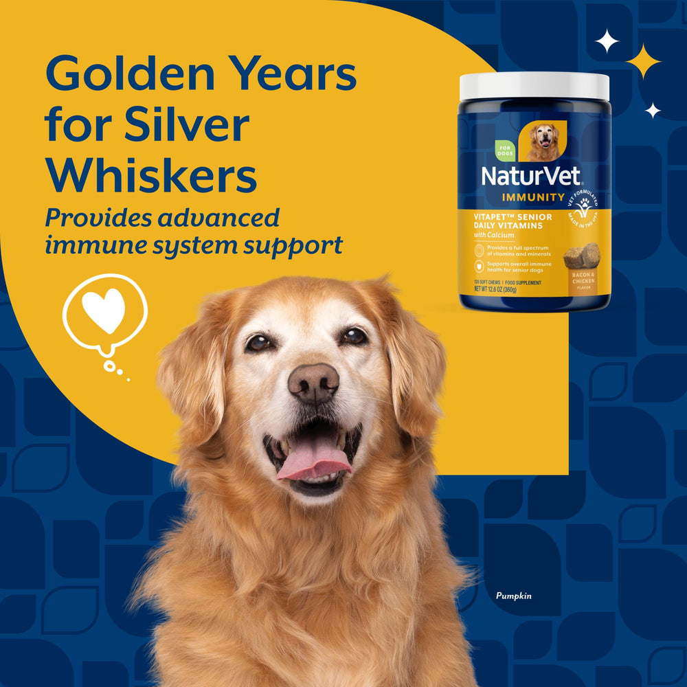 NaturVet VitaPet Senior label highlights full-spectrum vitamins and mineral blend.