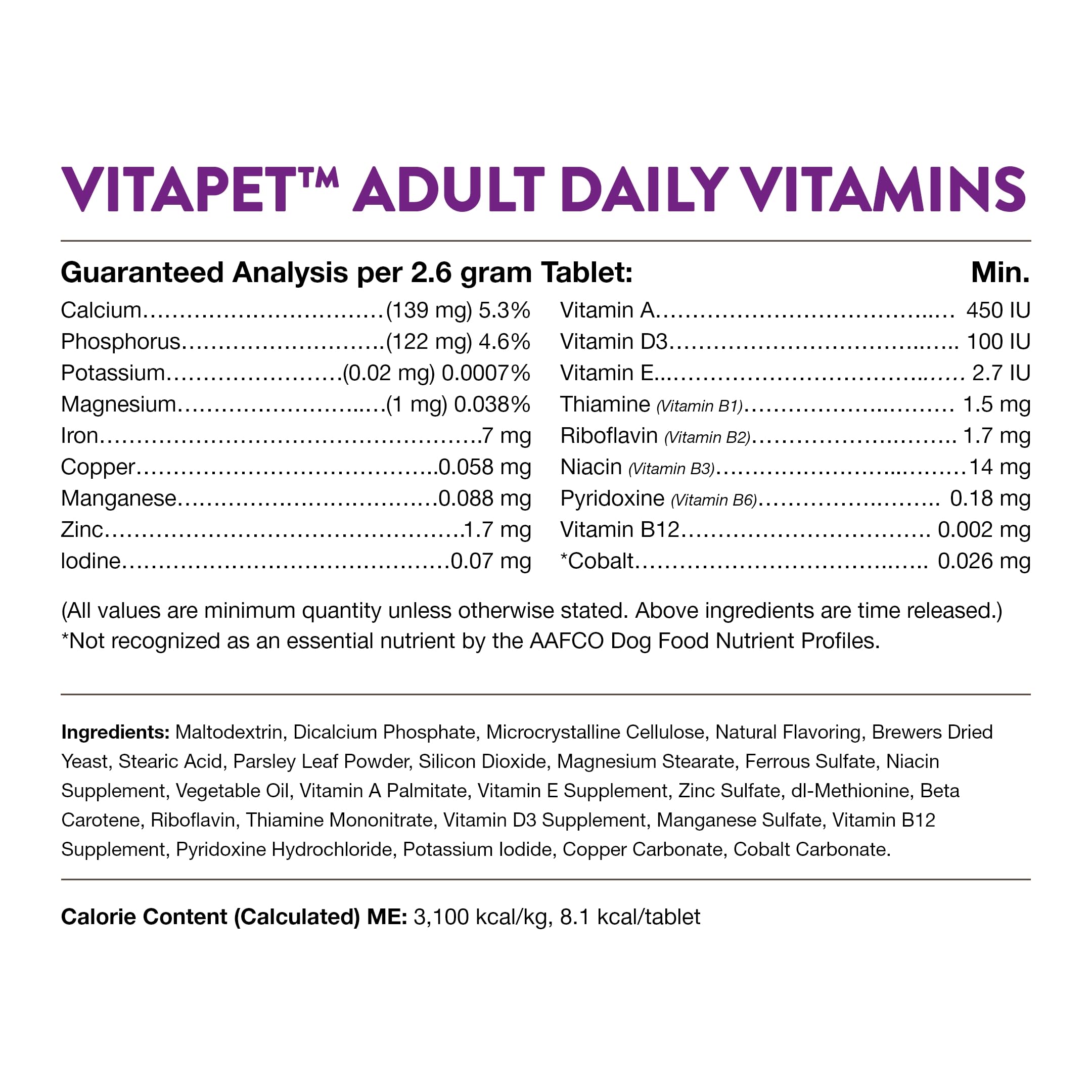 NaturVet VitaPet vitamin-mineral chart graphic communicates balanced nutrition.