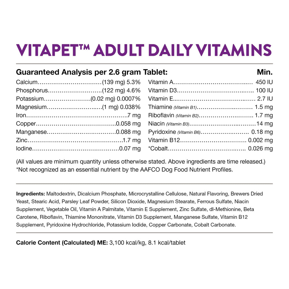 NaturVet VitaPet vitamin-mineral chart graphic communicates balanced nutrition.