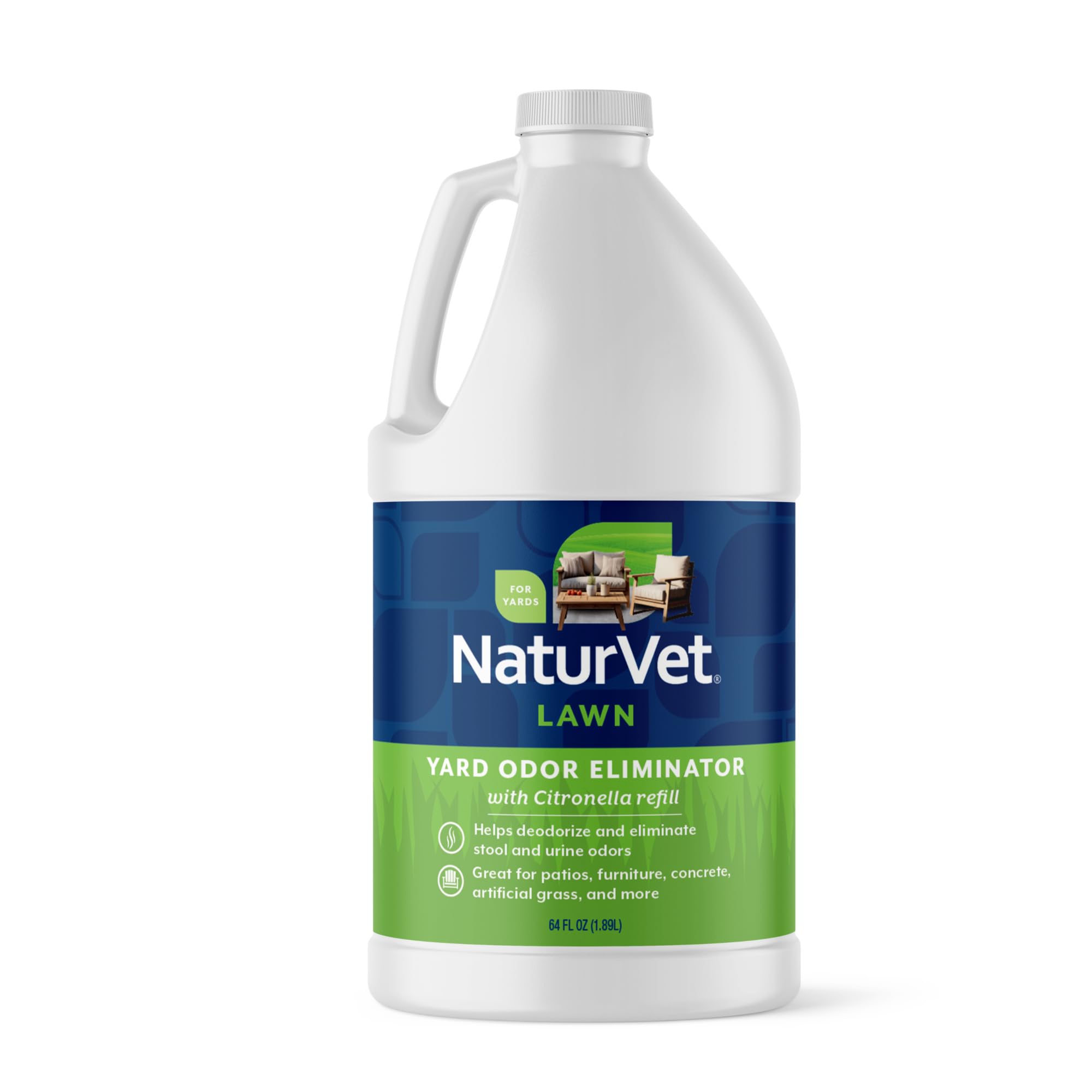 NaturVet Yard Odor Eliminator citronella bottle pour delivers quick outdoor odor relief.