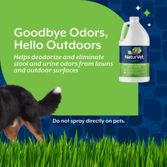 NaturVet Yard Odor Eliminator grass application reduces pet odors on turf.