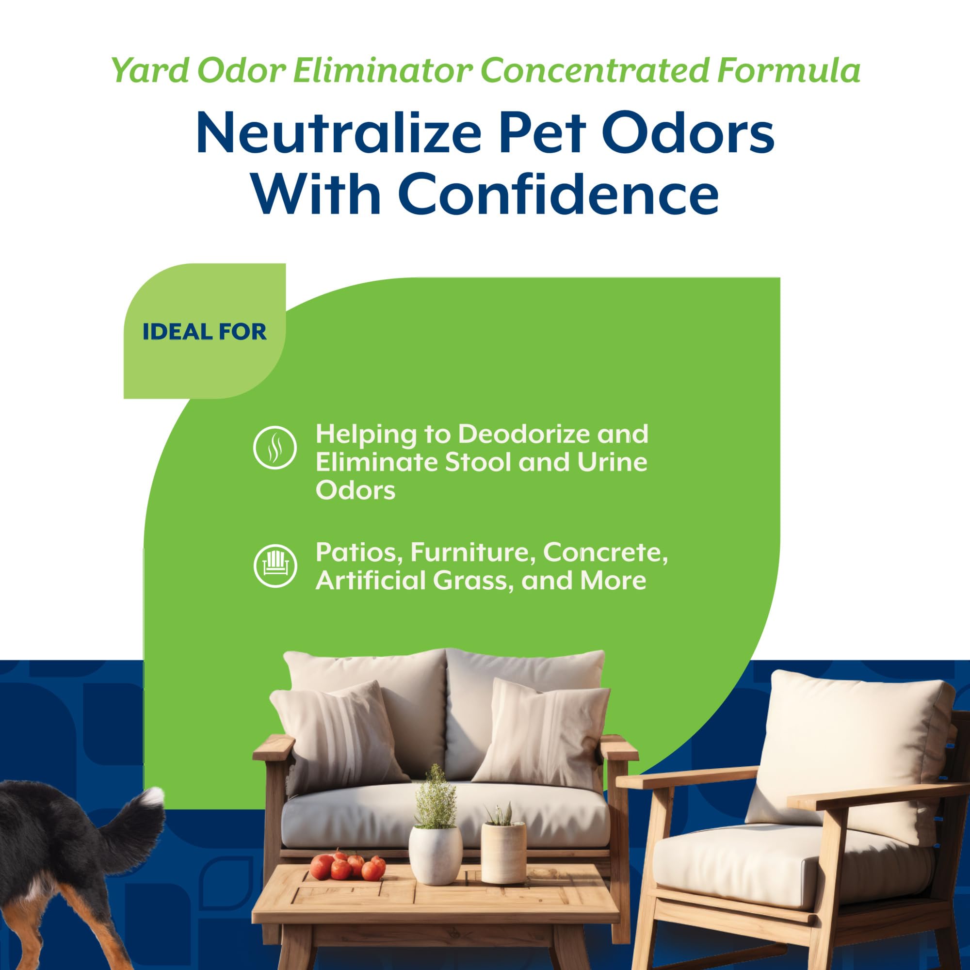 NaturVet Yard Odor Eliminator used on patios and kennels reduces odors around furniture