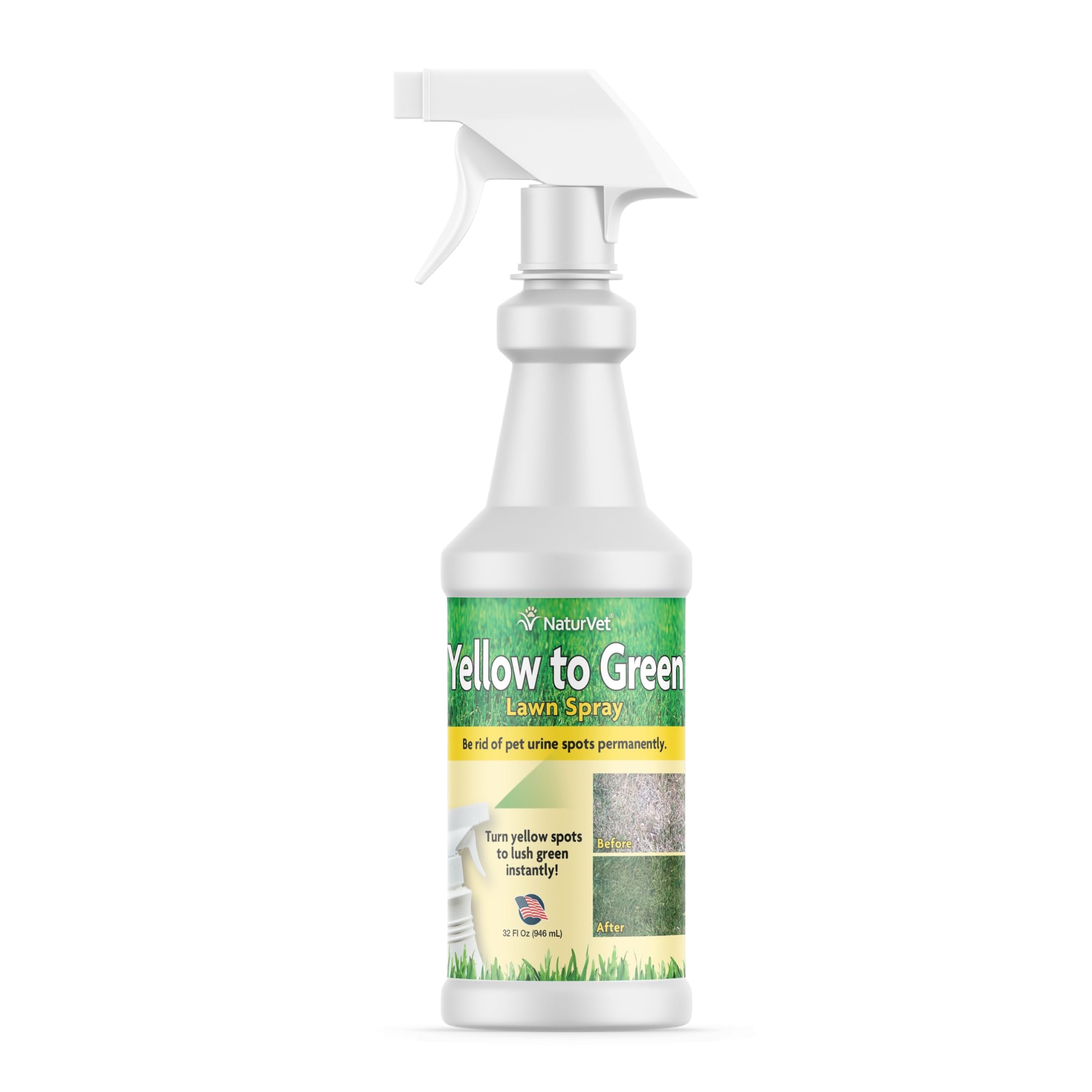 NaturVet Yellow to Green lawn spray on urine spots with instant color change