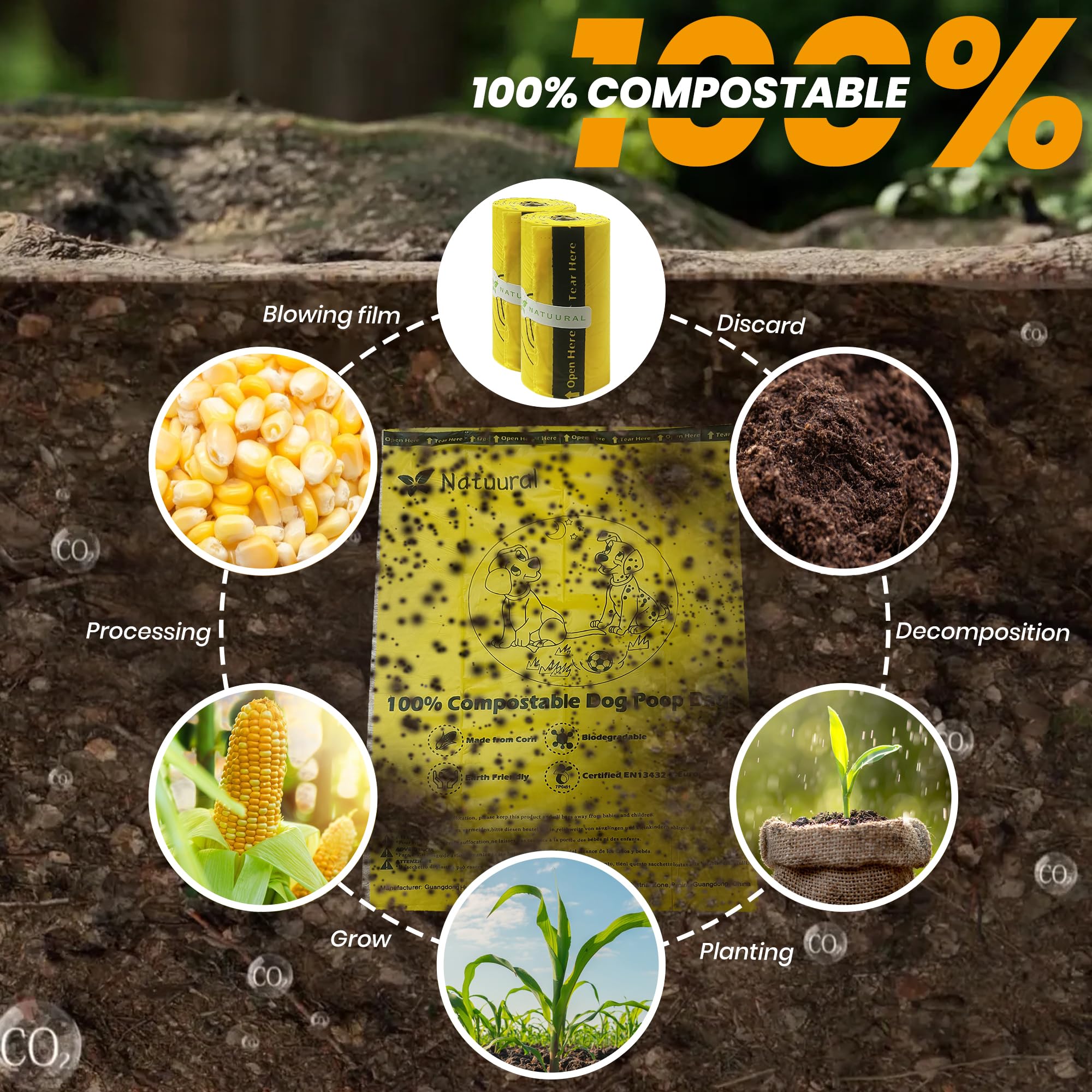 Natuural corn-scent odor control close-up for calmer outings.