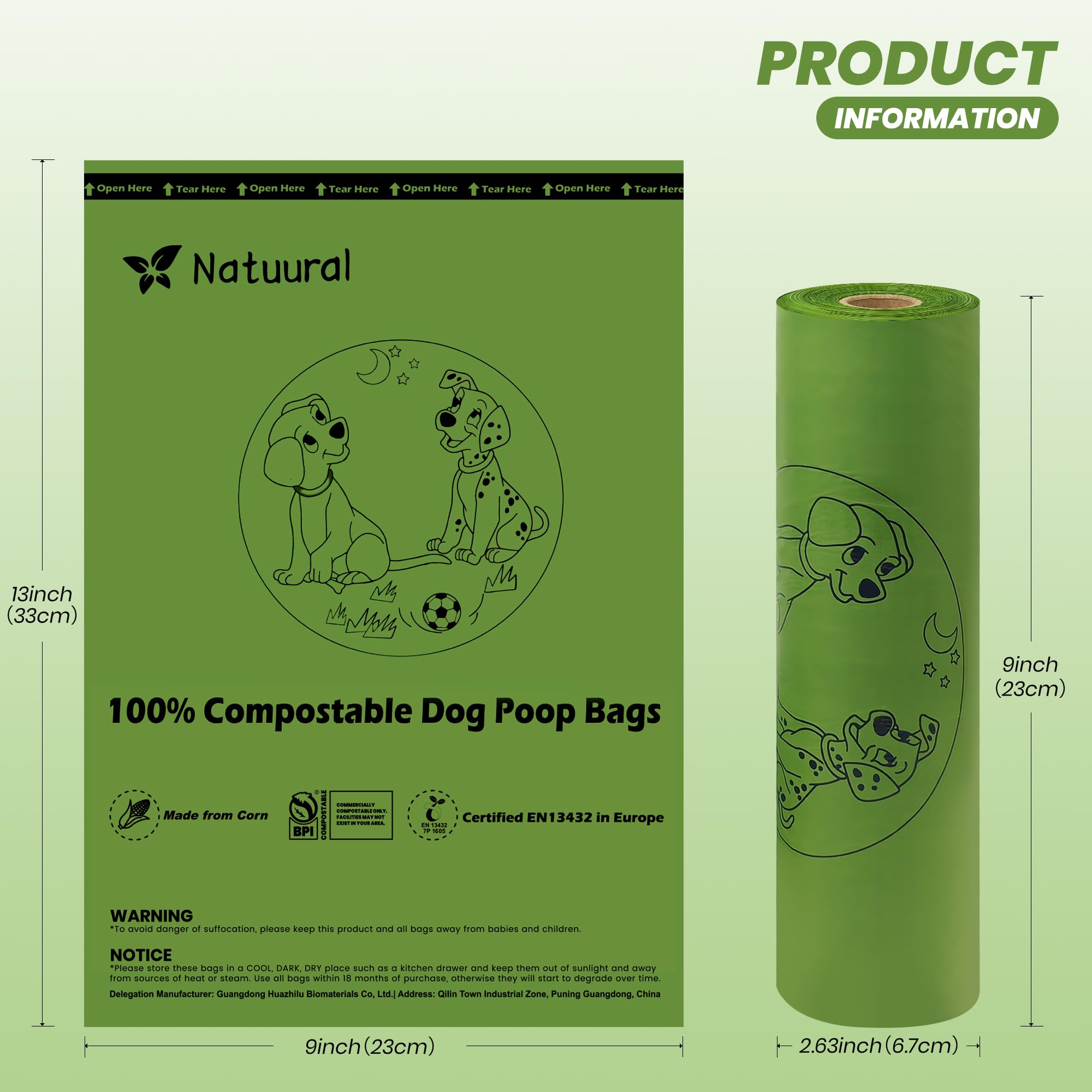 Natuural unscented poop bags in a tidy dispensing roll for fast cleanup.