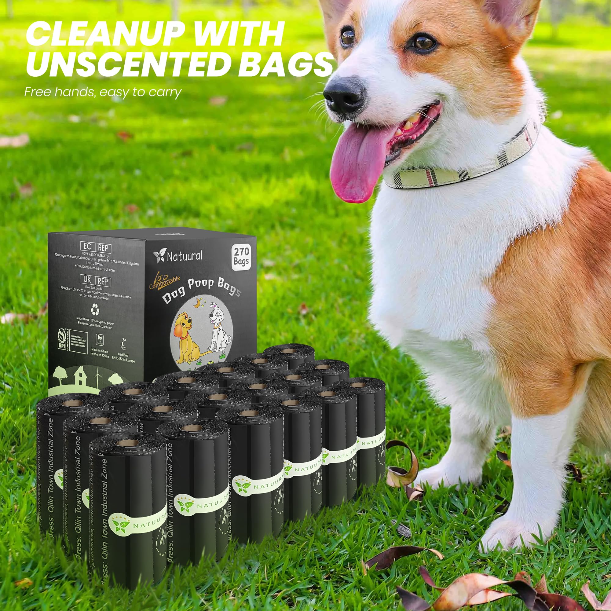 Natuural easy-open dog poop bags for quick and tidy bagging.