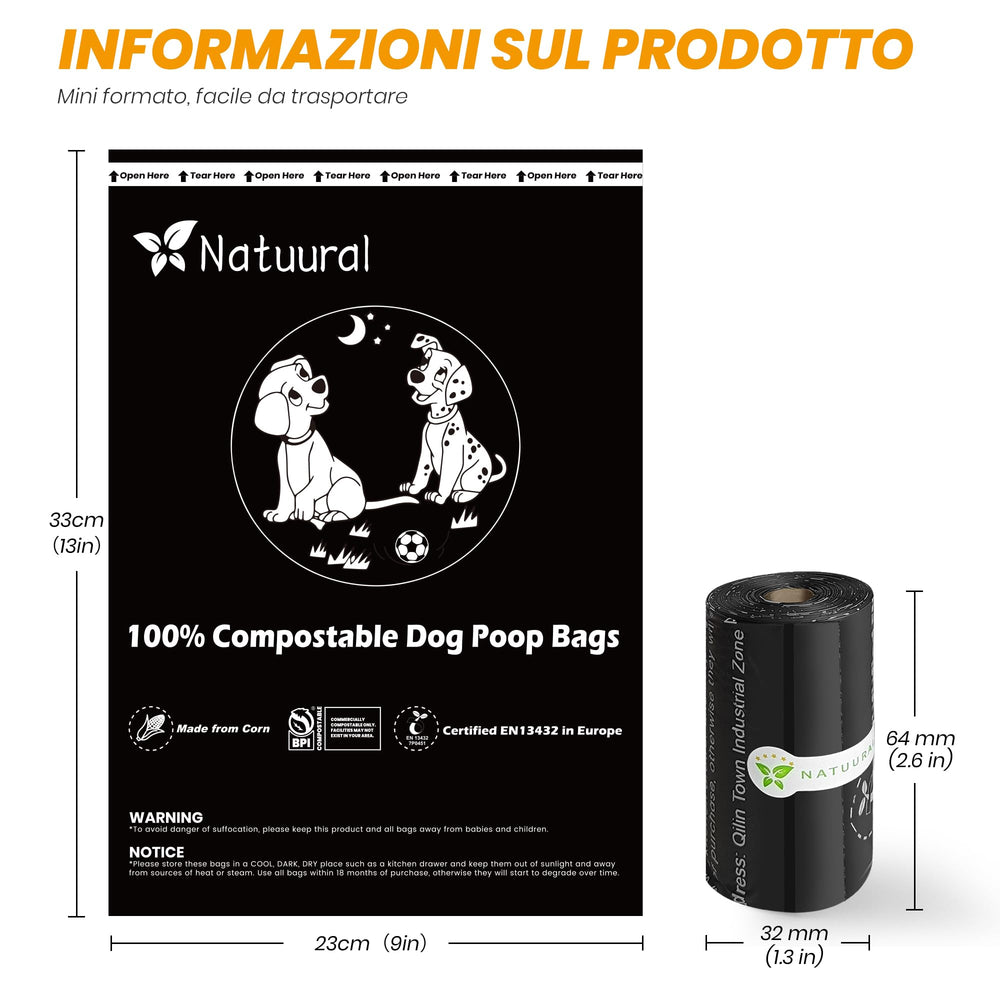 Natuural leakproof black dog poop bags for secure waste containment.