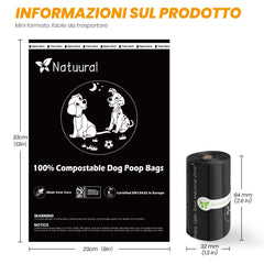 Natuural leakproof black dog poop bags for secure waste containment.