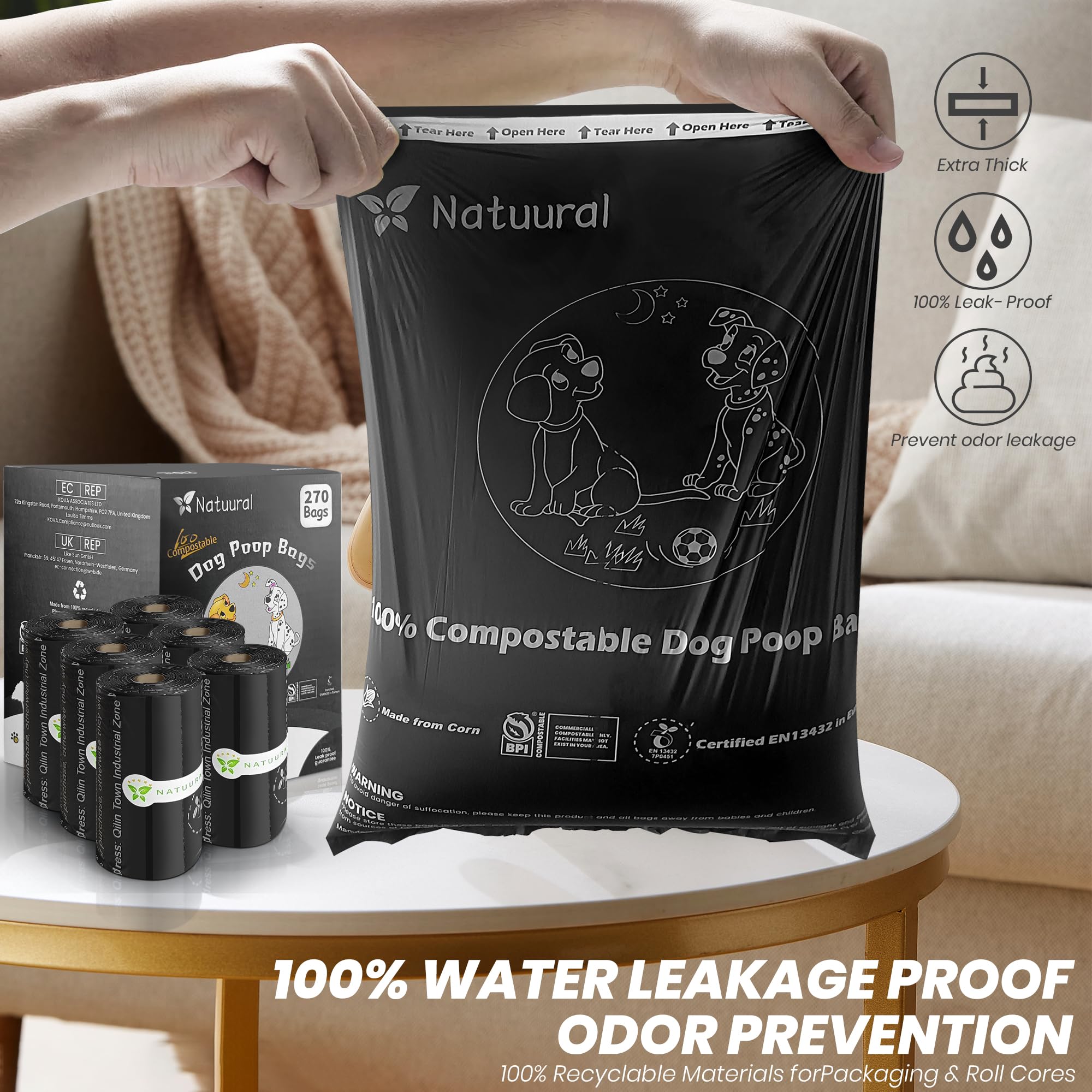 Natuural bags with light corn scent to help mask odors during cleanup.