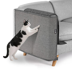 NATUYA cat-scratch-furniture-couch-protector on sofa armrest; guards upholstery from claws.