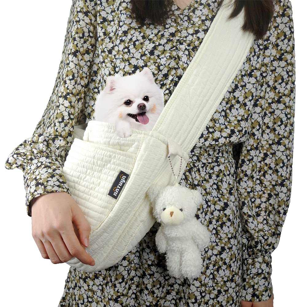 NATUYA small dog carrier sling front view for hands-free outings.