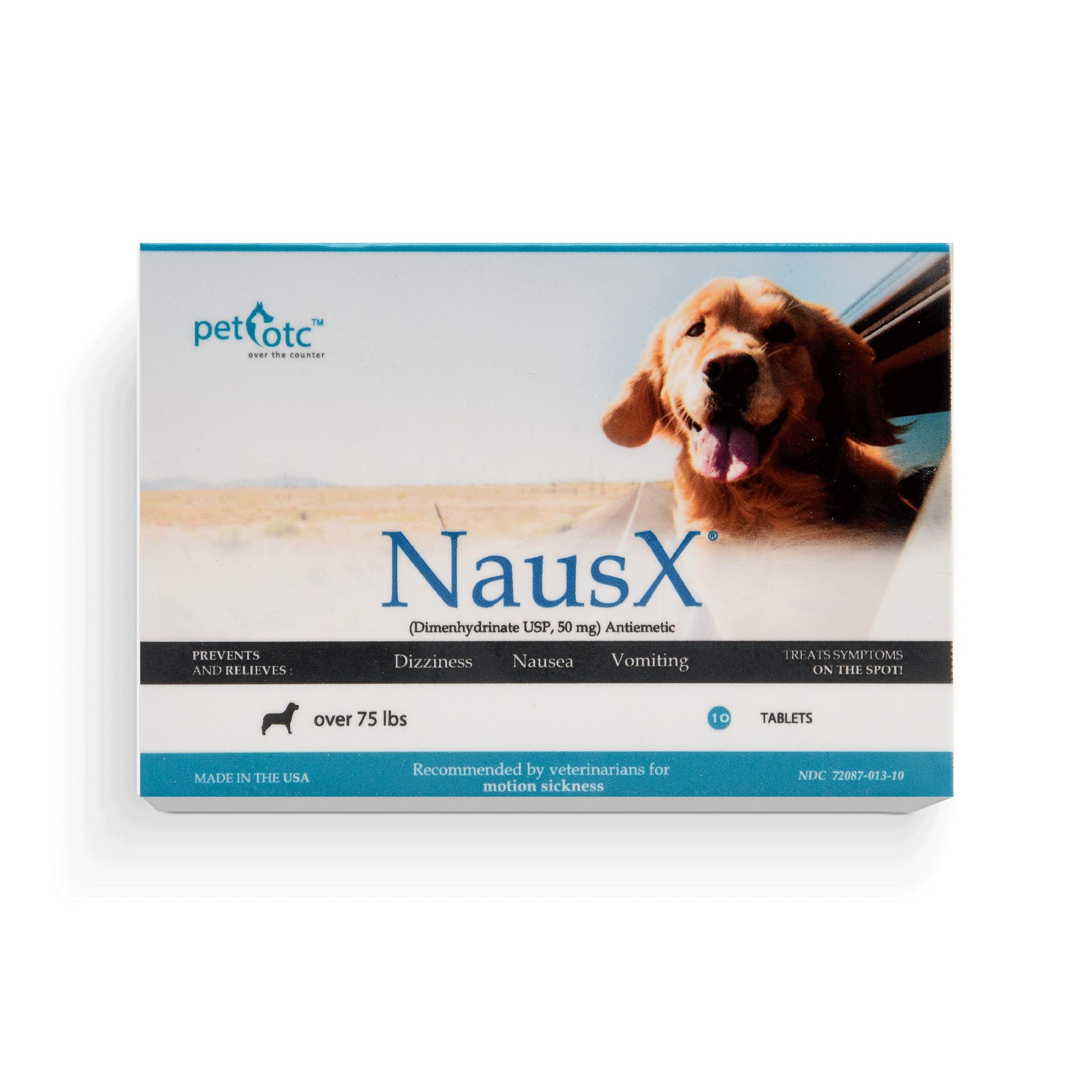 NausX anti-motion sickness tablets bottle shown for easy travel relief