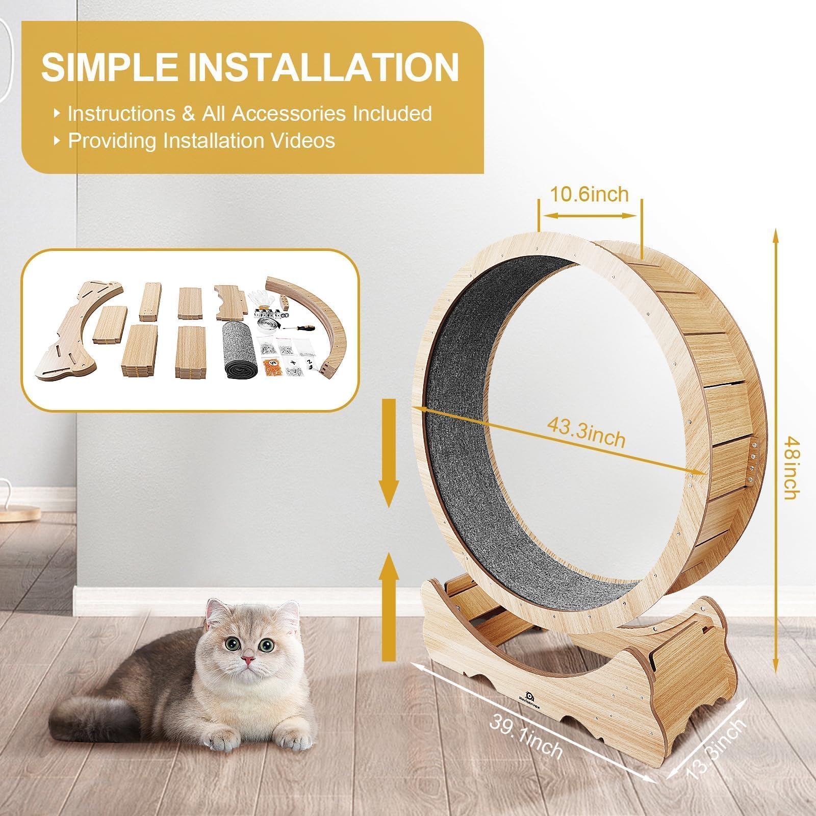 Naviconvex Cat Wheel: easy assembly with predrilled holes for quick setup.