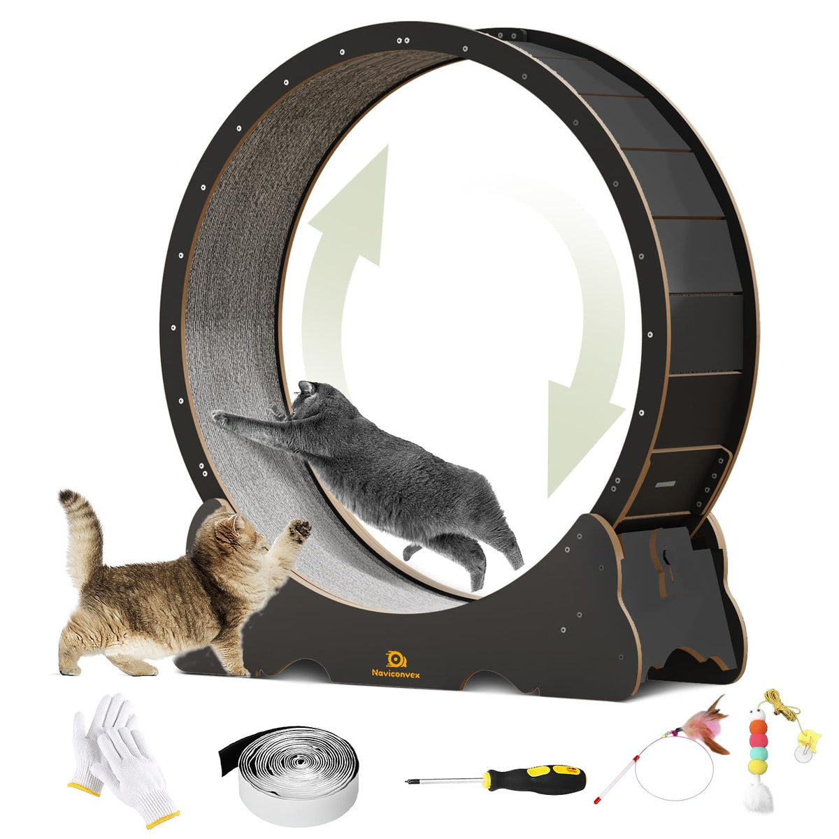 Naviconvex Cat Wheel front view showing sturdy frame for indoor exercise