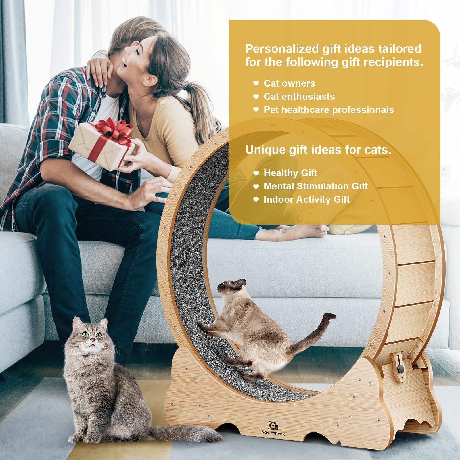 Naviconvex cat wheel indoor use blends with home decor.