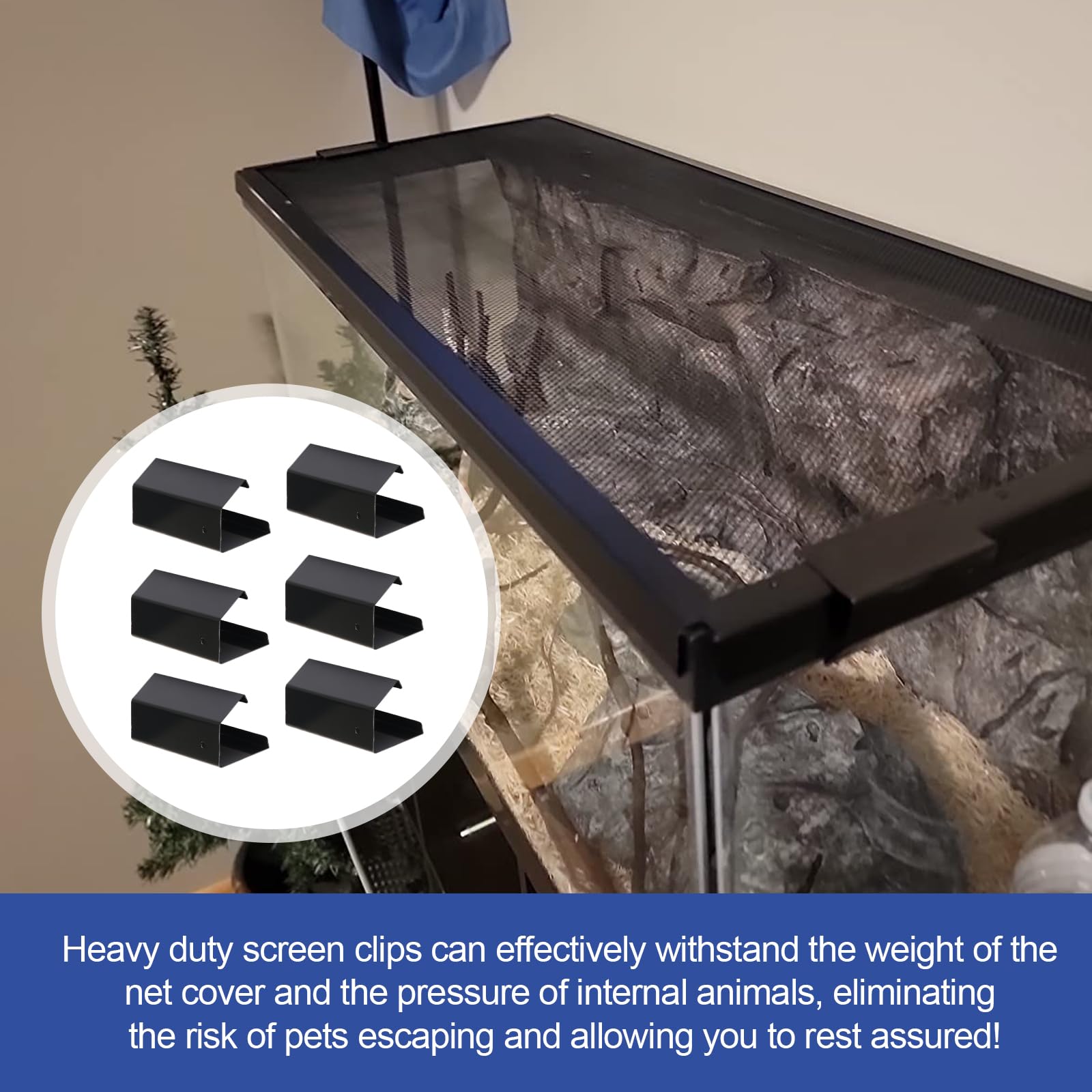 Nbbiww clip secures the screen edge to prevent escapes.