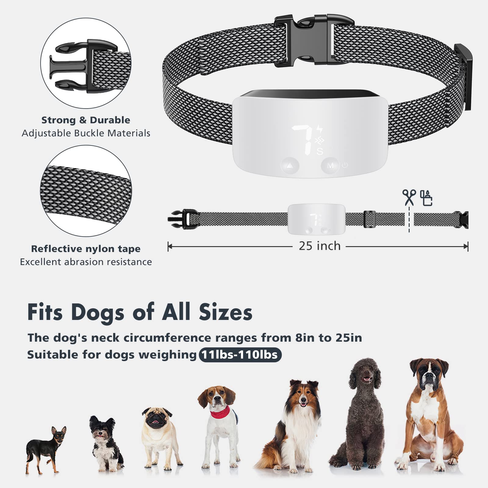 NBJU bark collar adjustable strap shown for a custom fit