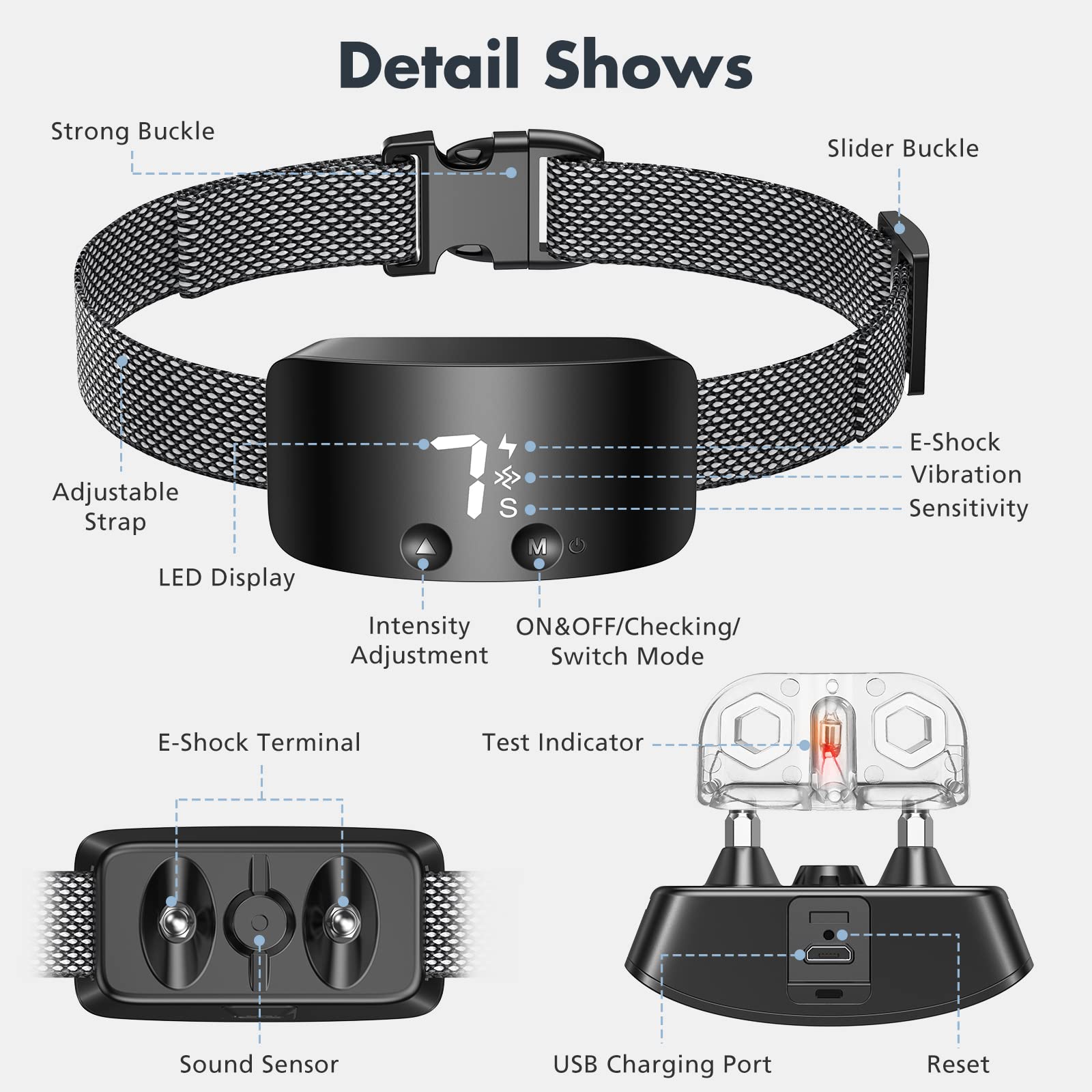 NBJU Bark Collar modes beep, vibration, and shock for flexible training.