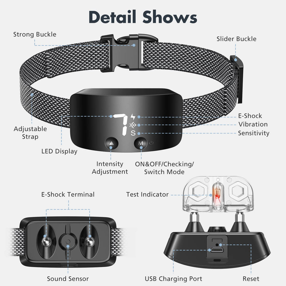 NBJU Bark Collar modes beep, vibration, and shock for flexible training.