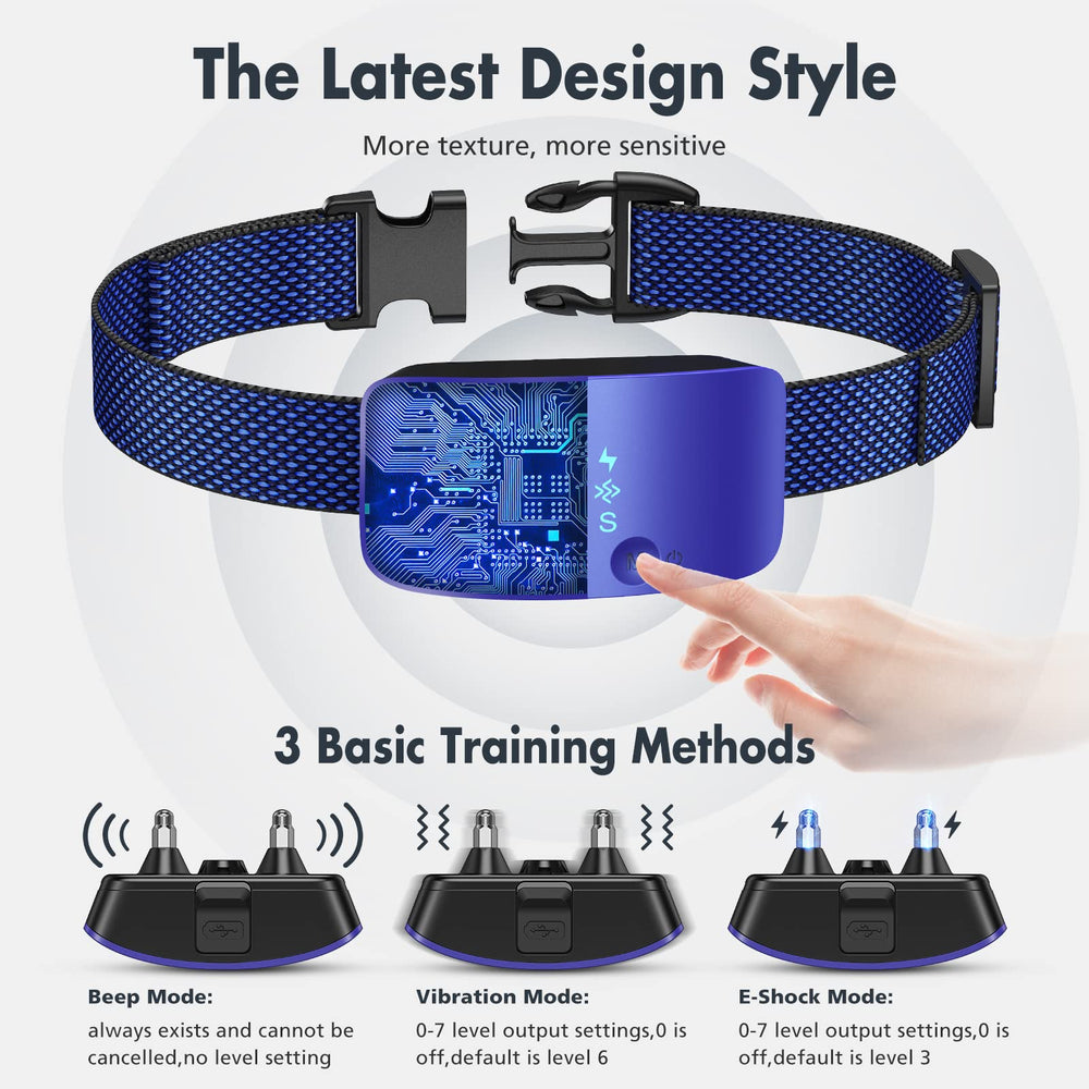 NBJU Bark Collar worn on a dog's neck with an adjustable fit for all sizes