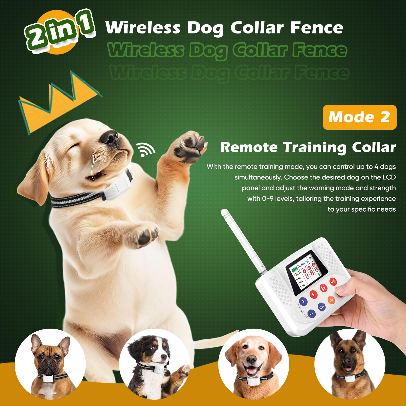 NBSUN remote training collar shown for adjustable, humane dog training.
