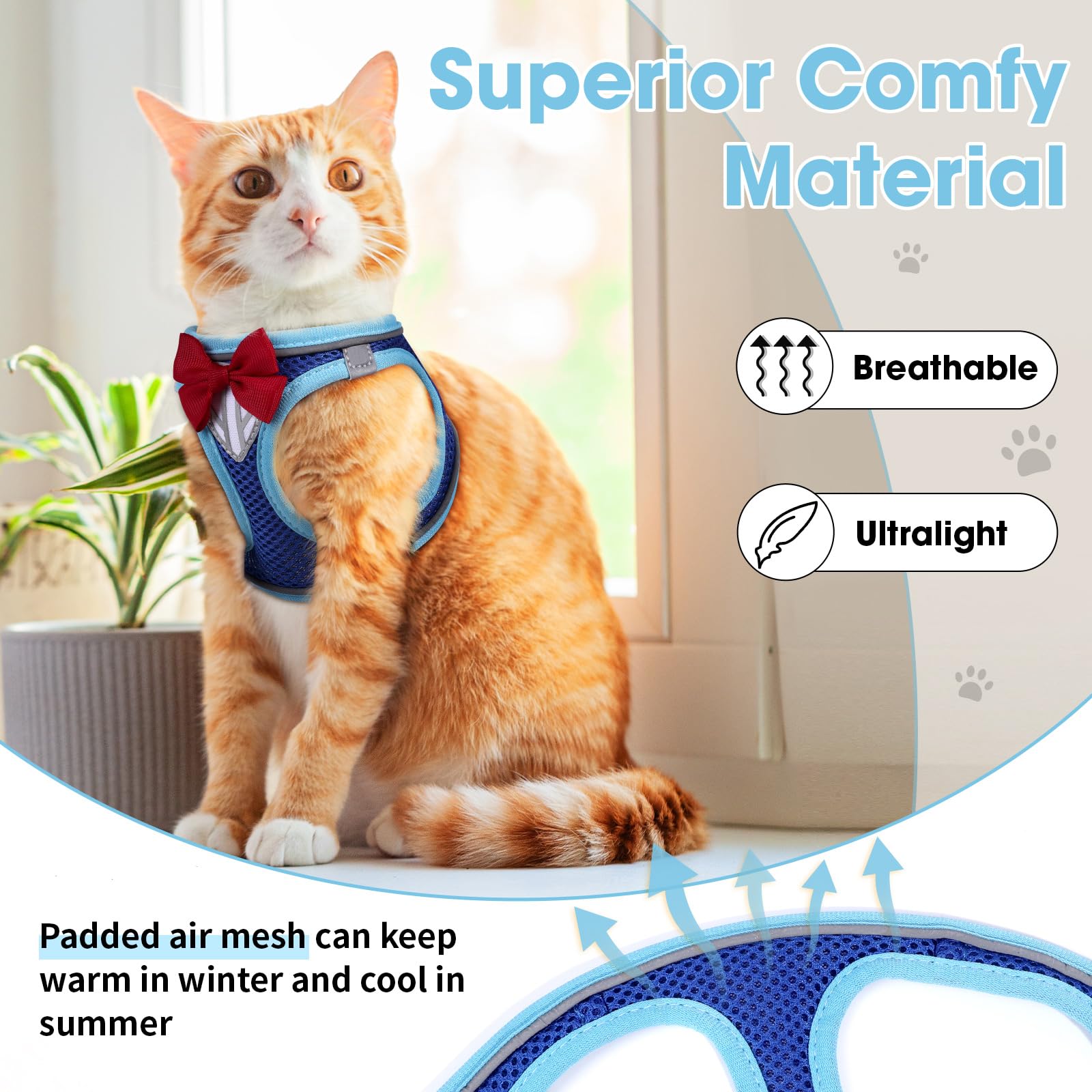 NCMAMA breathable mesh fabric keeps kitten comfortable during long walks