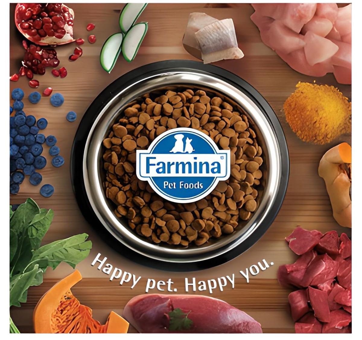 N&D bowl with Lamb, Pumpkin and Blueberry kibble ready to serve for active dogs.