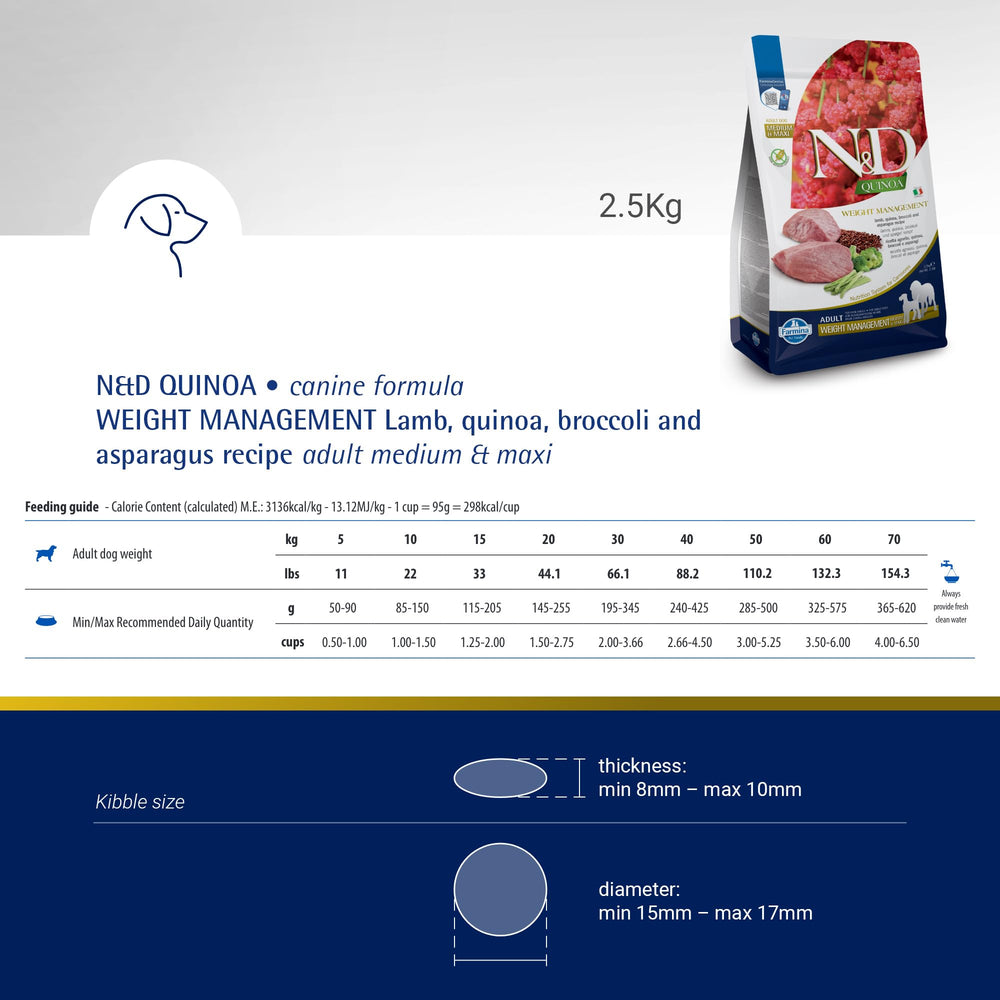 N&D Farmina Quinoa Weight Management Lamb meal-prep scene for easy feeding