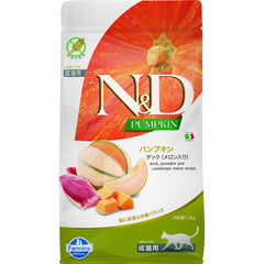 N&D Pumpkin Duck Cantaloupe adult dry cat food bag with premium protein.