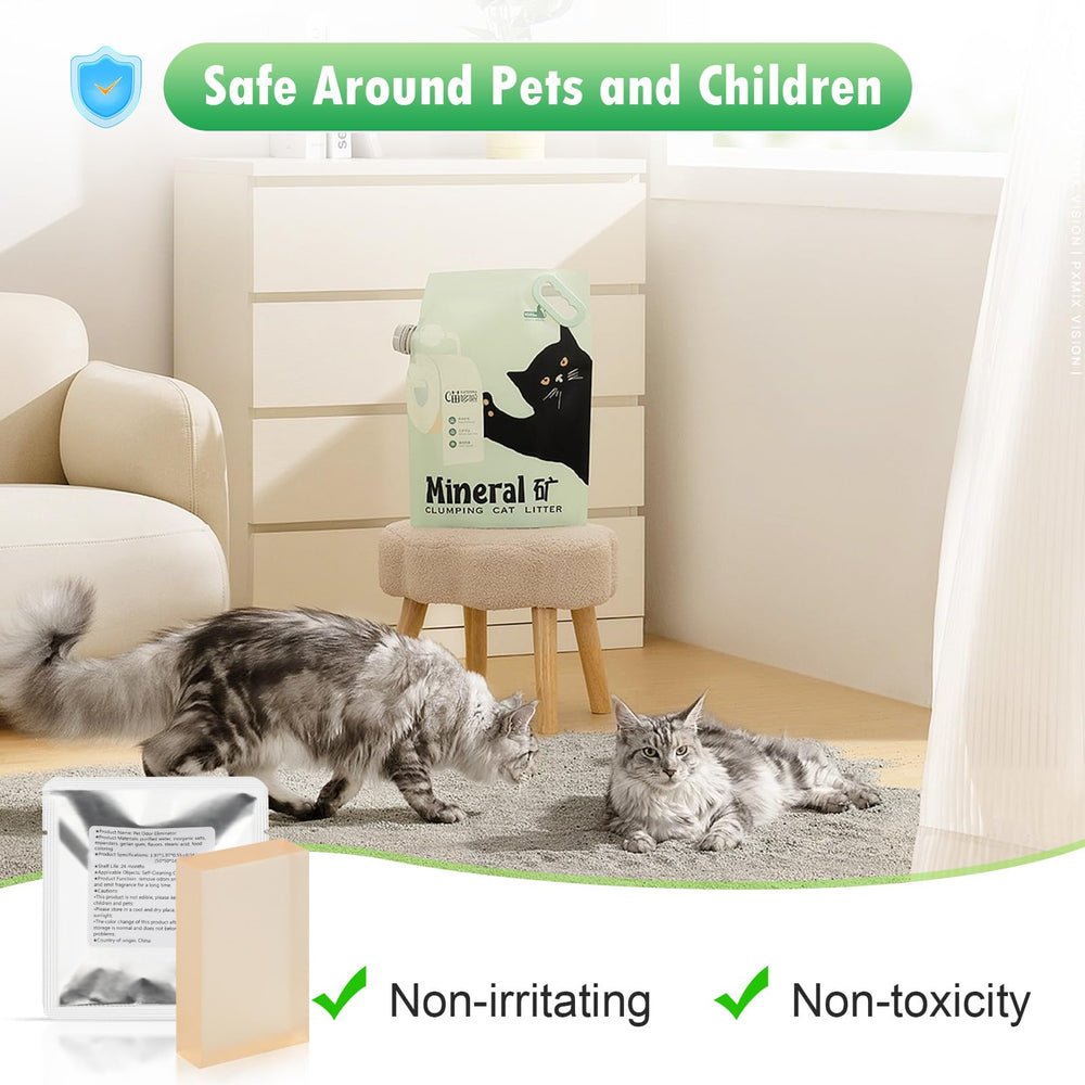 Ndoge deodorant gel packaging close-up shows long-lasting freshness for cat spaces.
