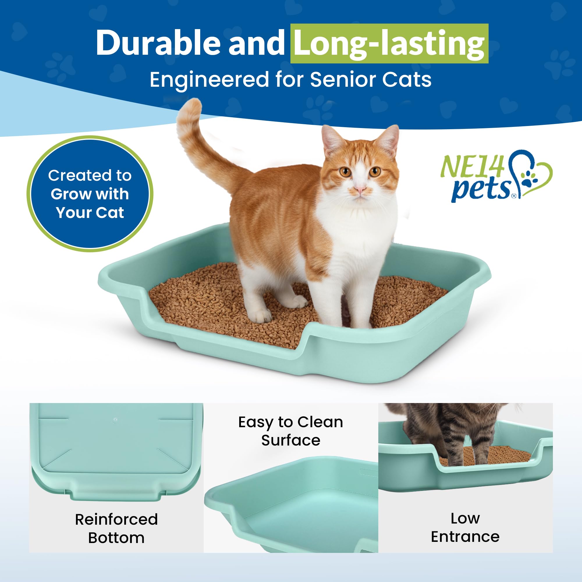 NE14pets KittyGoHere senior-friendly design reduces litter box struggles.