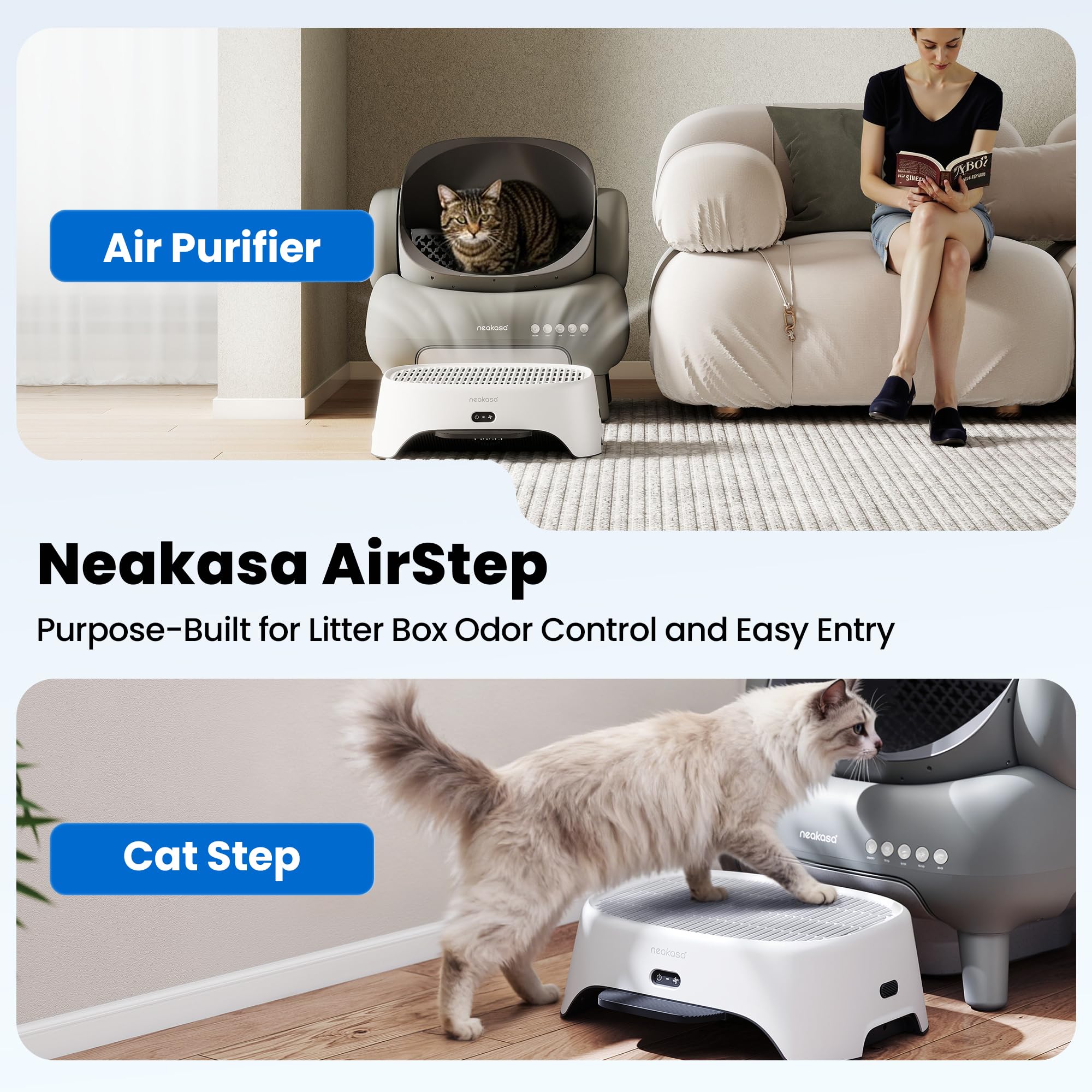 Neakasa Airstep interior view showing purifier catching fur near the litter area