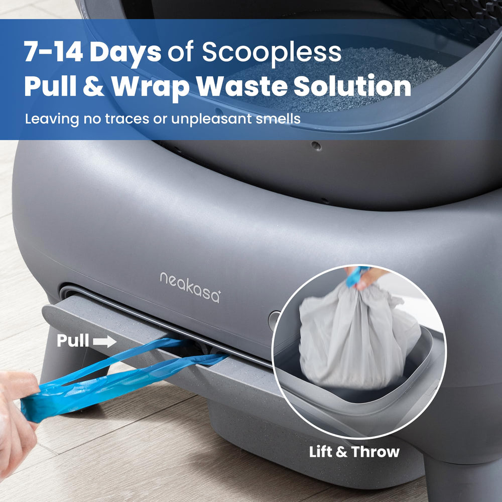Neakasa M1 Plus large 11.2L waste bin for longer maintenance intervals.